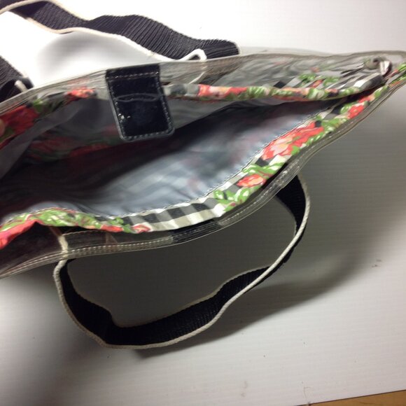 Betseyville by Betsey Johnson Clear Tote Handbag with Black & White Gingham - Picture 3 of 4